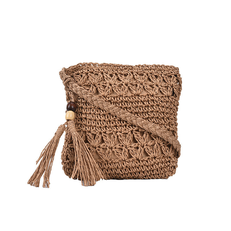 Angelina Bag - Modische gewebte Boho-Häkel-Tasche mit Quaste Elegare