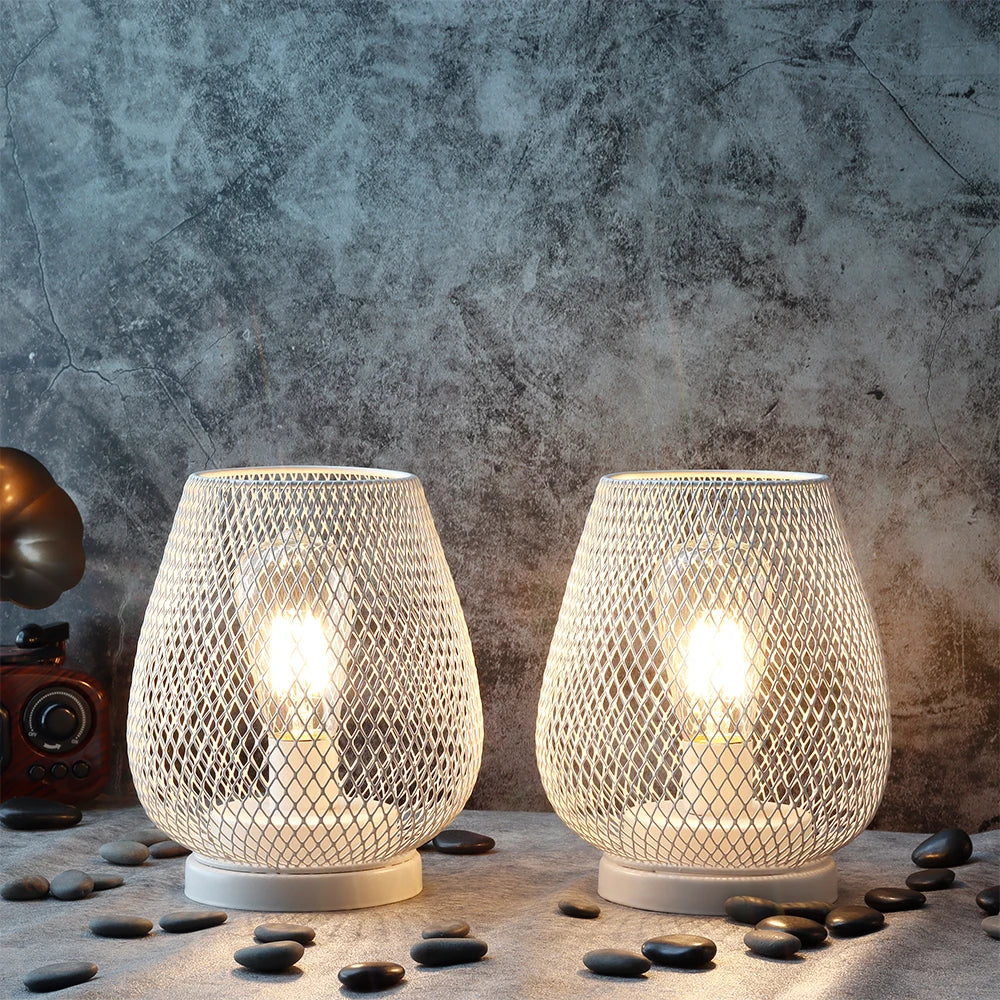 Wit Metaal Tafellamp 2 Stuks LED Lantaarn voor Home Decor - Velari - 