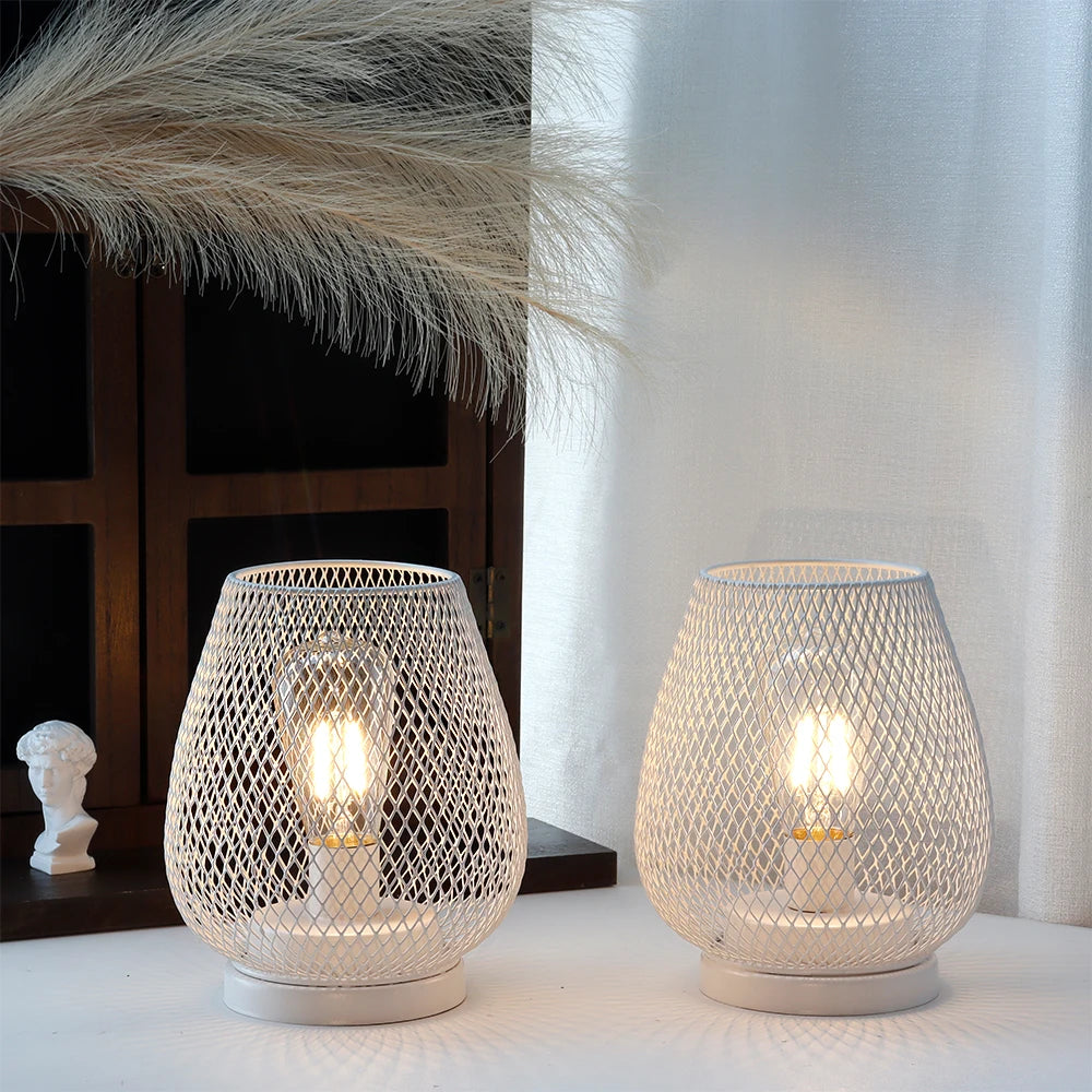 Wit Metaal Tafellamp 2 Stuks LED Lantaarn voor Home Decor - Velari - 