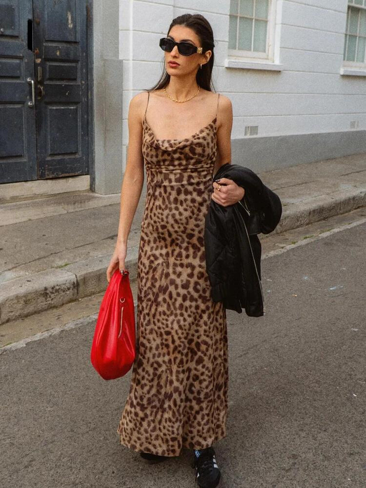 Anabella Dress - Vintage Leopard Backless Summer Dress Elegare