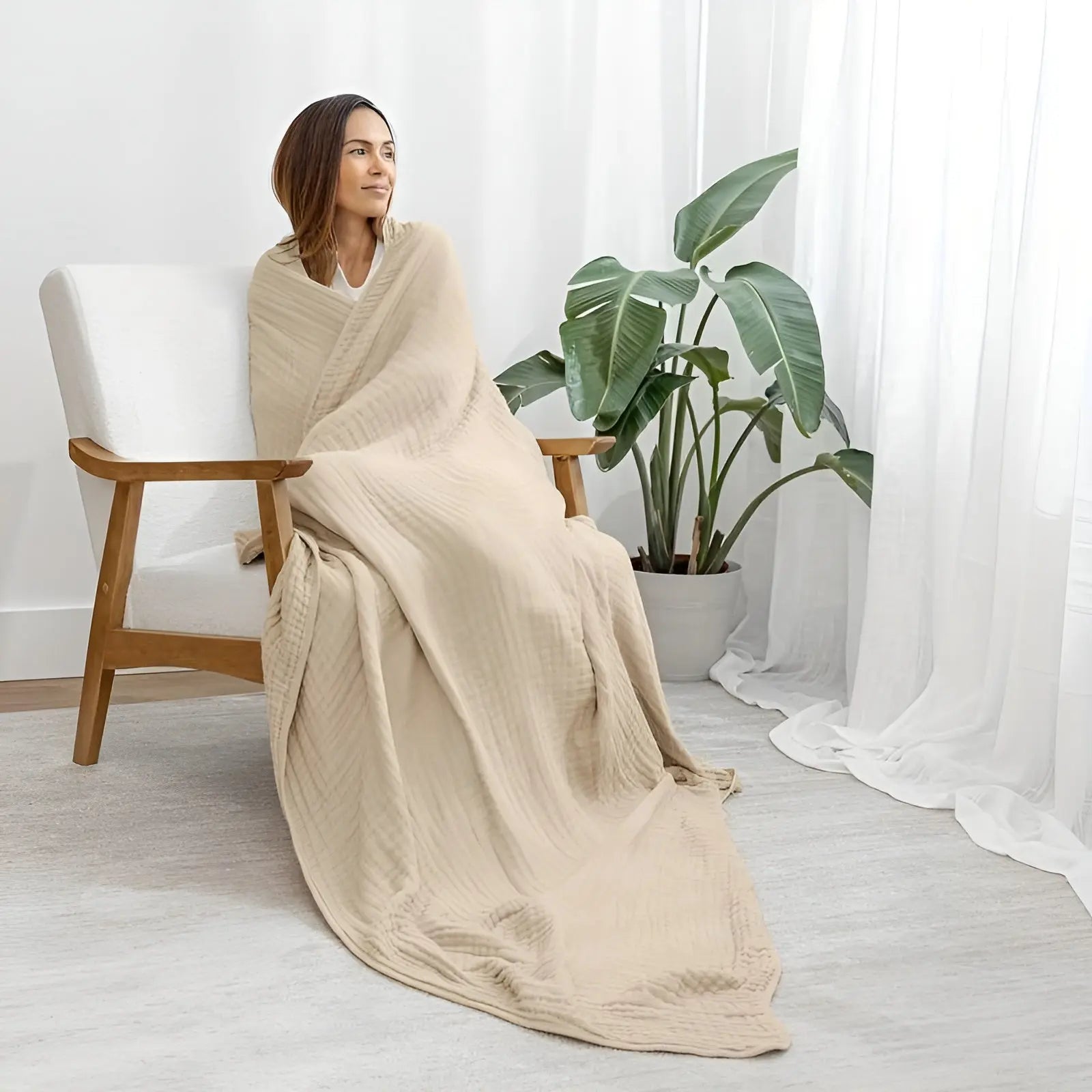 BreezeCotton Blanket - Breathable Hypoallergenic Cotton Muslin Blanket Elegare