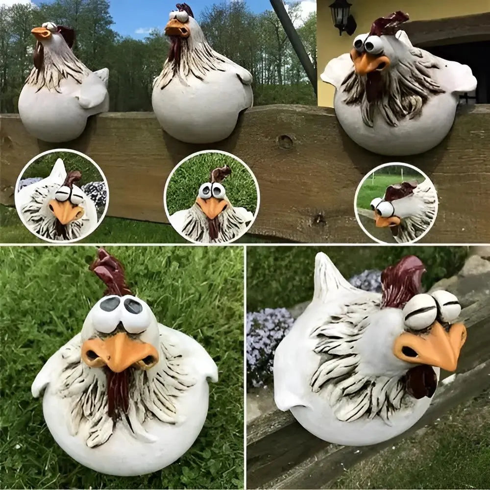 ChickChuckle Skulpturen - Keramische Hühnerfiguren für Garten und Zaun Elegare