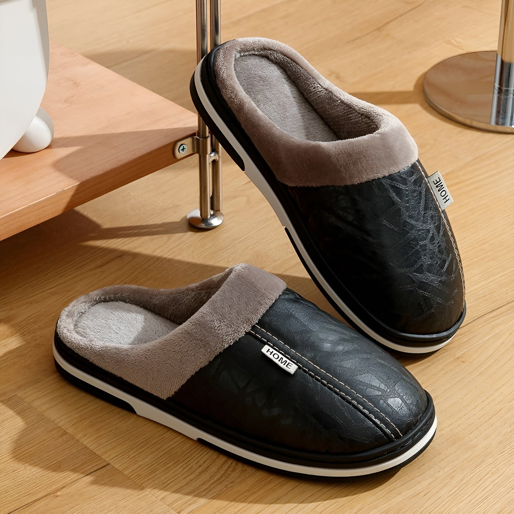 CozyWalk Slippers - Lässige Wasserdichte Leder Herren Hausschuhe Elegare