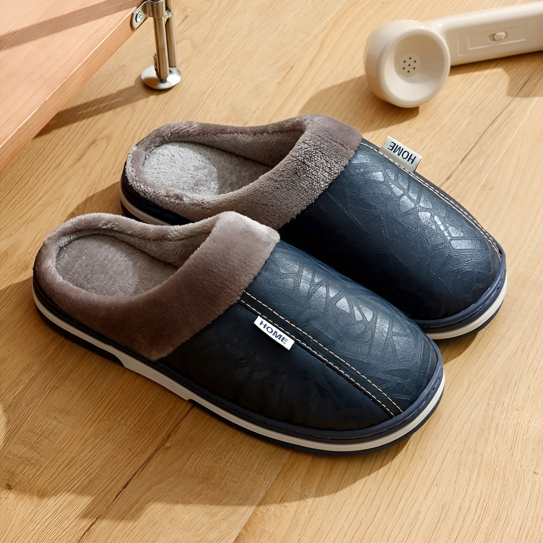 CozyWalk Slippers - Lässige Wasserdichte Leder Herren Hausschuhe Elegare