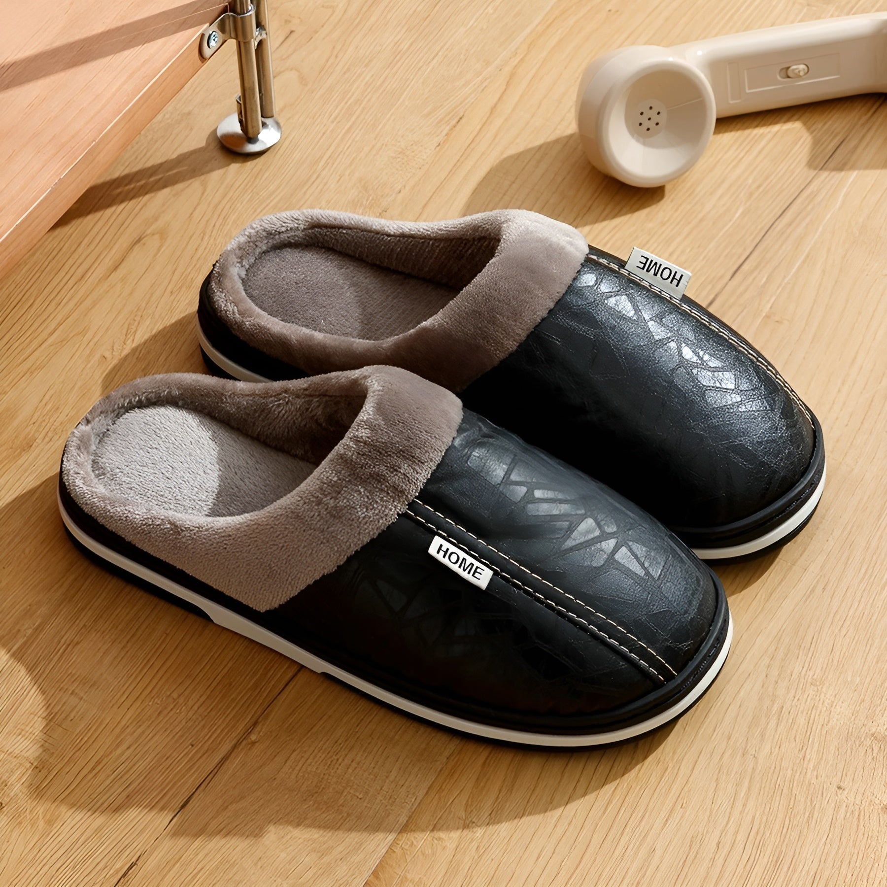 CozyWalk Slippers - Lässige Wasserdichte Leder Herren Hausschuhe Elegare