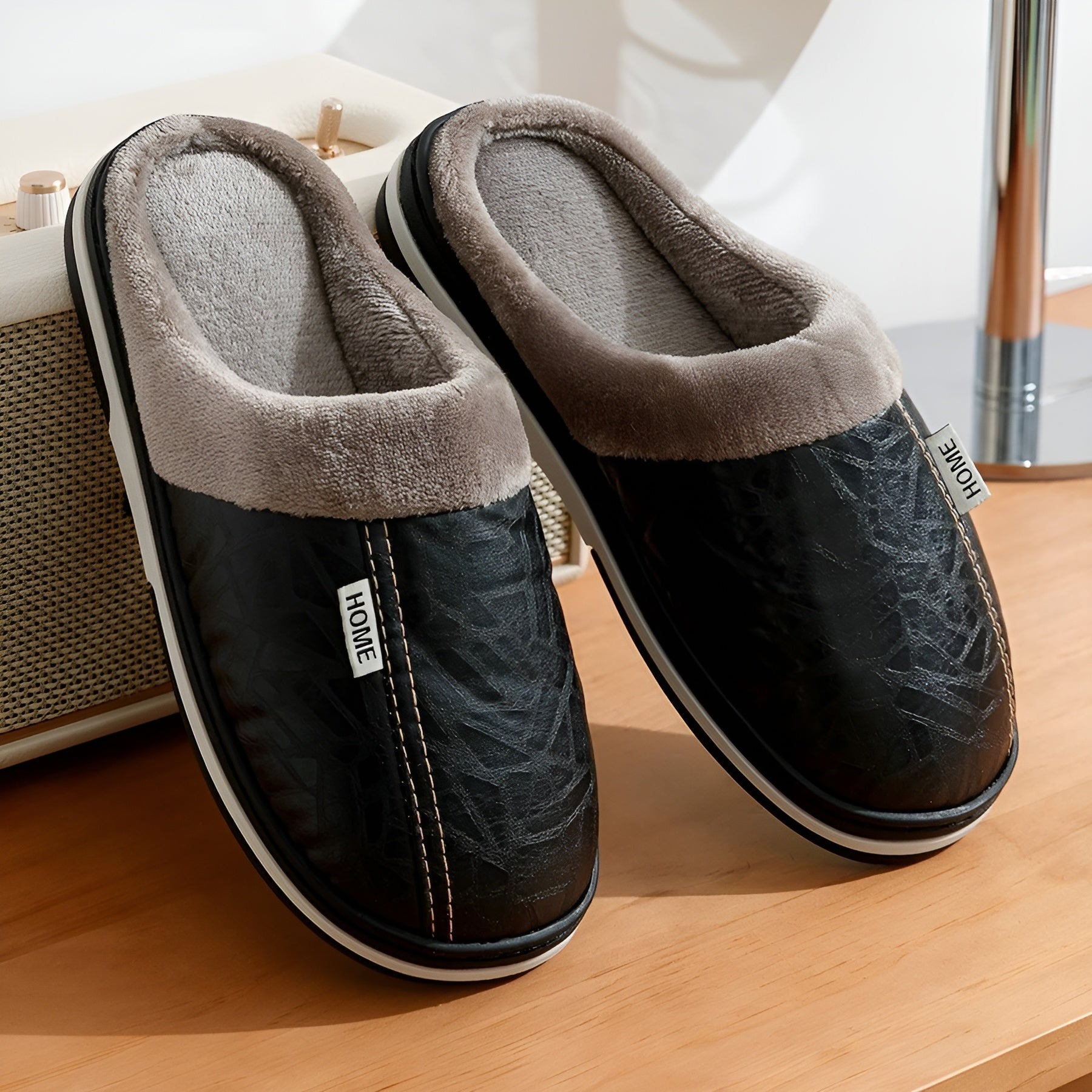 CozyWalk Slippers - Lässige Wasserdichte Leder Herren Hausschuhe Elegare