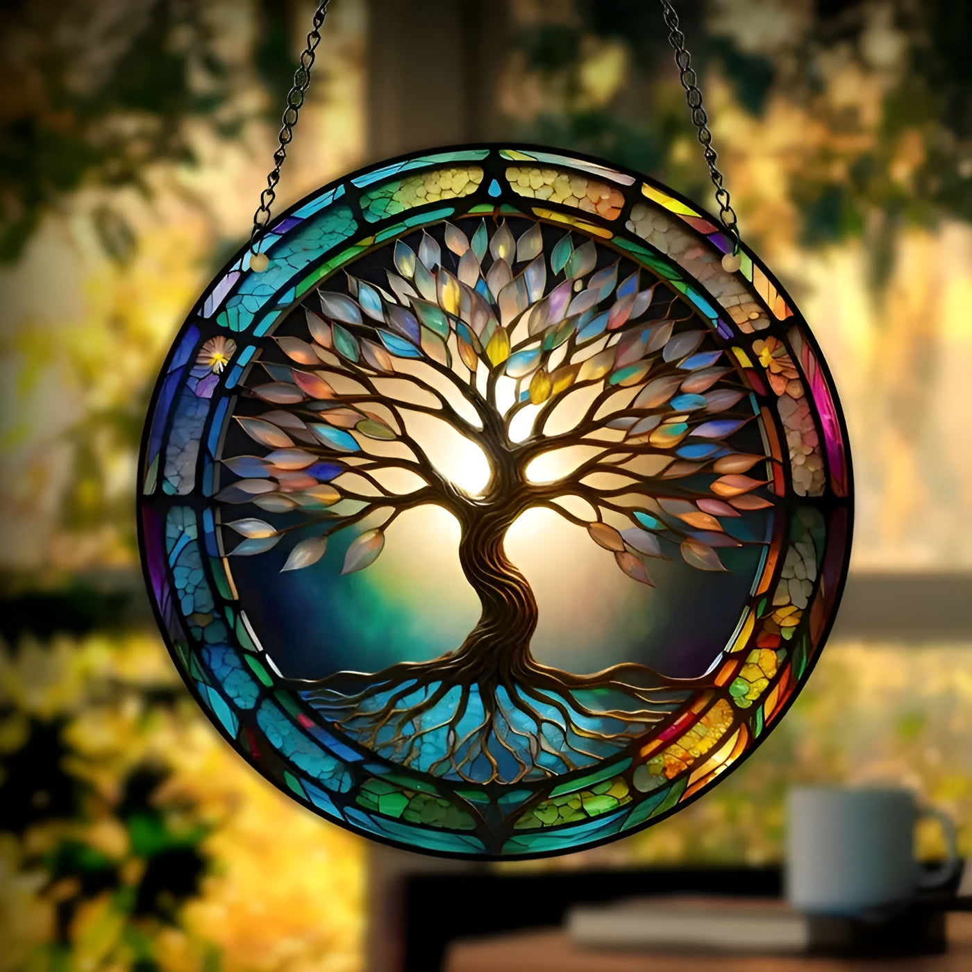 GlowLife Suncatcher - Rundes Bemaltes Acryl-Sonnenscheinfänger Elegare