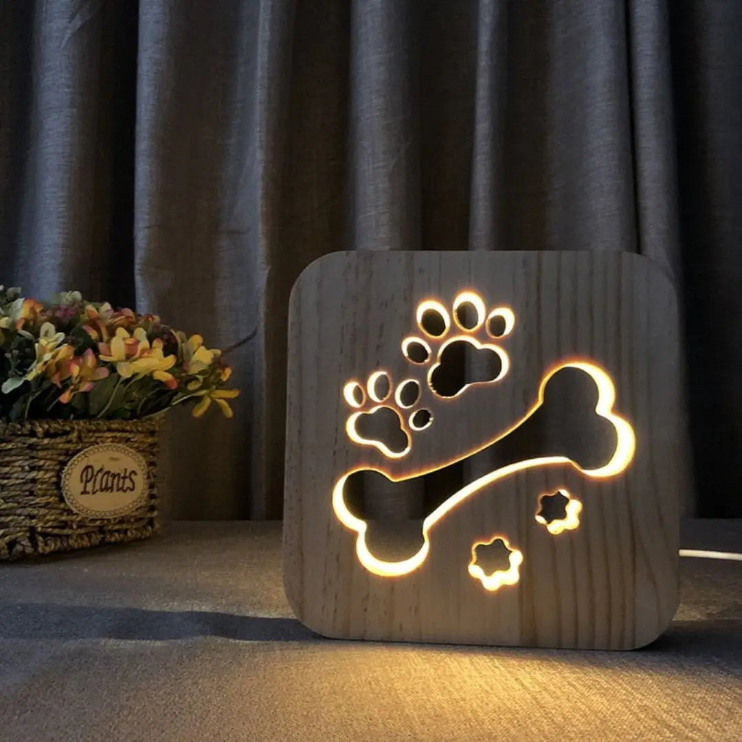 PuppyGlow Light - Niedliche 3D LED-Holzleuchte Elegare