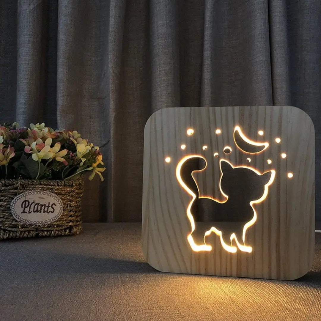 PuppyGlow Light - Niedliche 3D LED-Holzleuchte Elegare