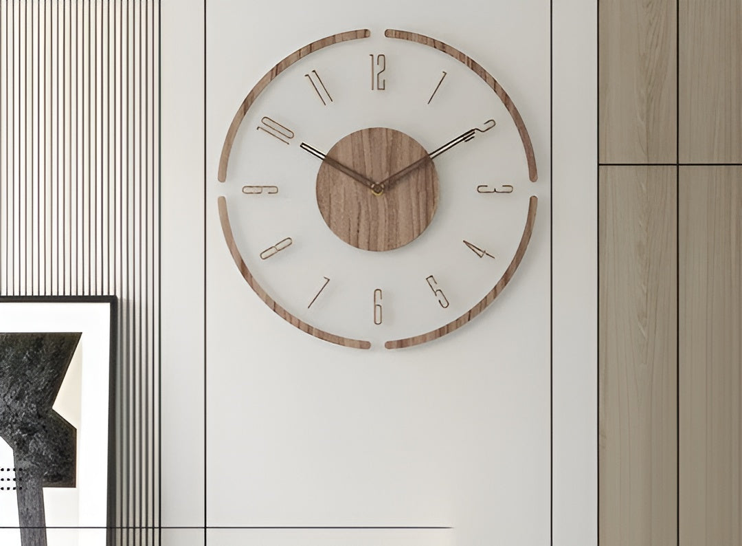 AcrylicCharm Clock - Moderne Transparente Acryl Holz Wanduhr Elegare