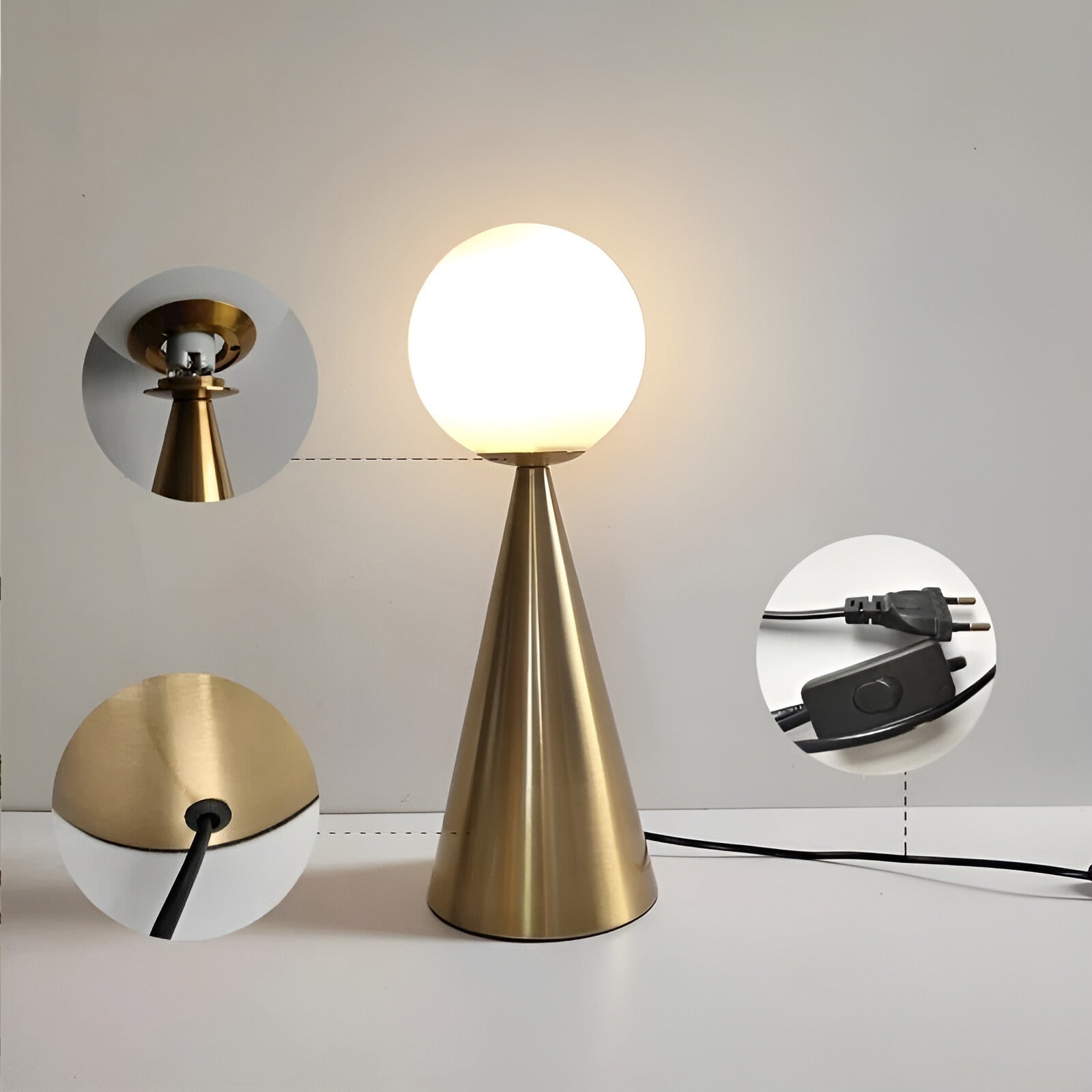 RadiantGlobe Lampe - Moderne Kegelförmige Goldene Glasdekoration Lampe Elegare