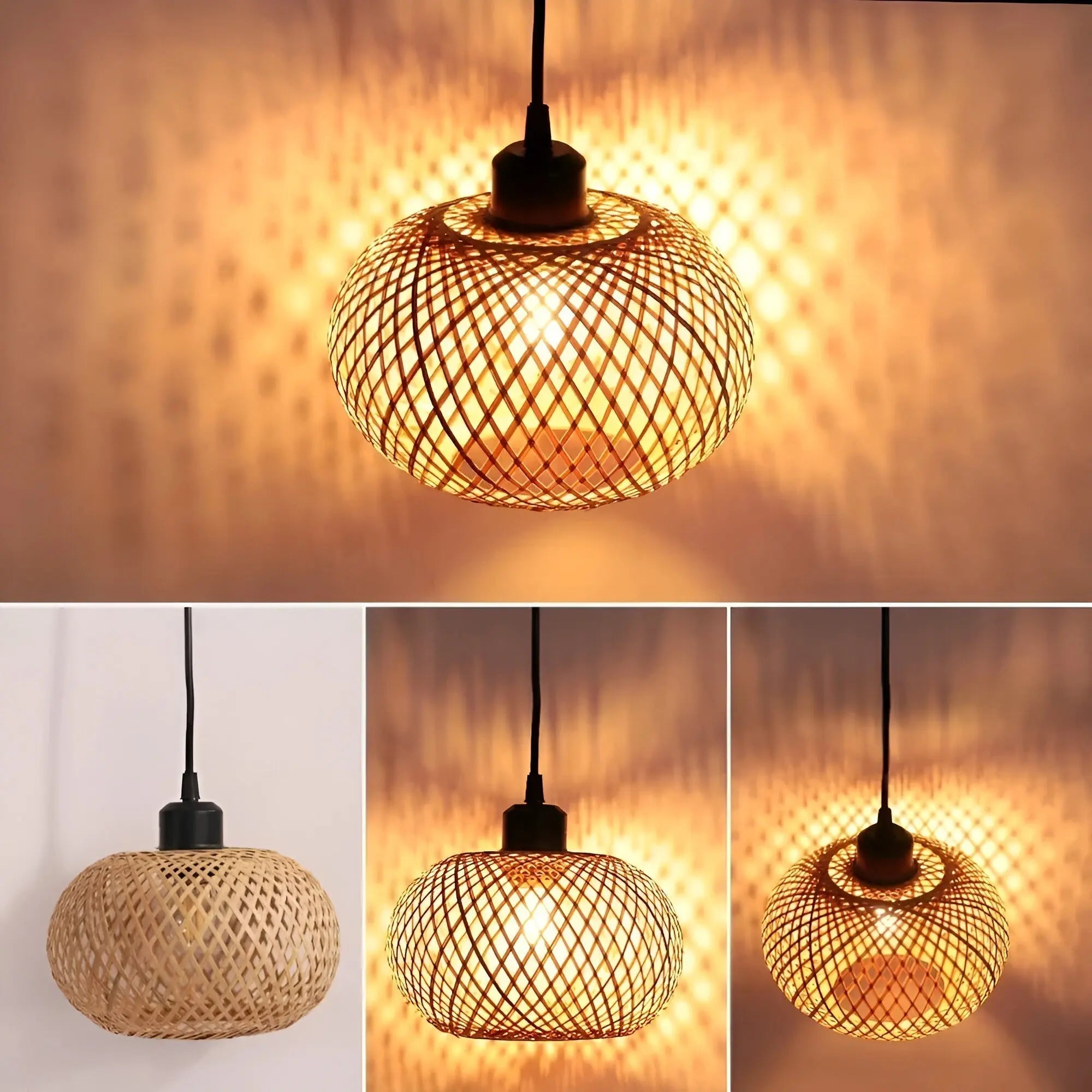 RattanShine Lampe - Handgemachte Rattan Bambus Kronleuchter Deckenpendelleuchte Elegare