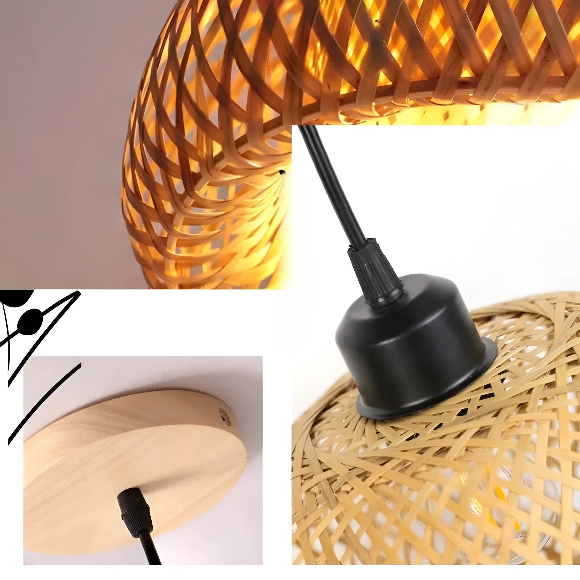 RattanShine Lampe - Handgemachte Rattan Bambus Kronleuchter Deckenpendelleuchte Elegare