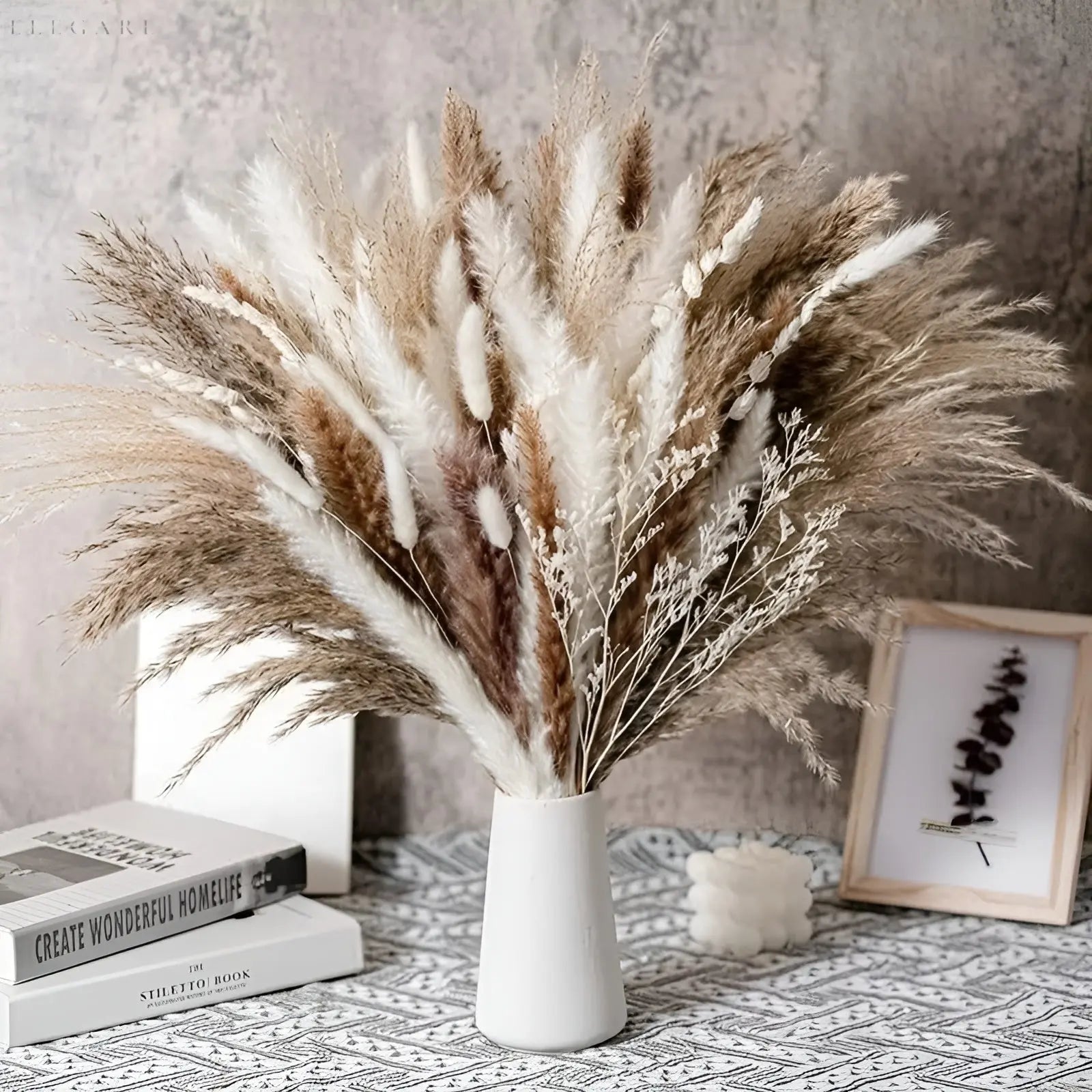 RusticPampas Decor - Natürliches flauschiges Pampasgras Boho Home Floral Arrangement Elegare