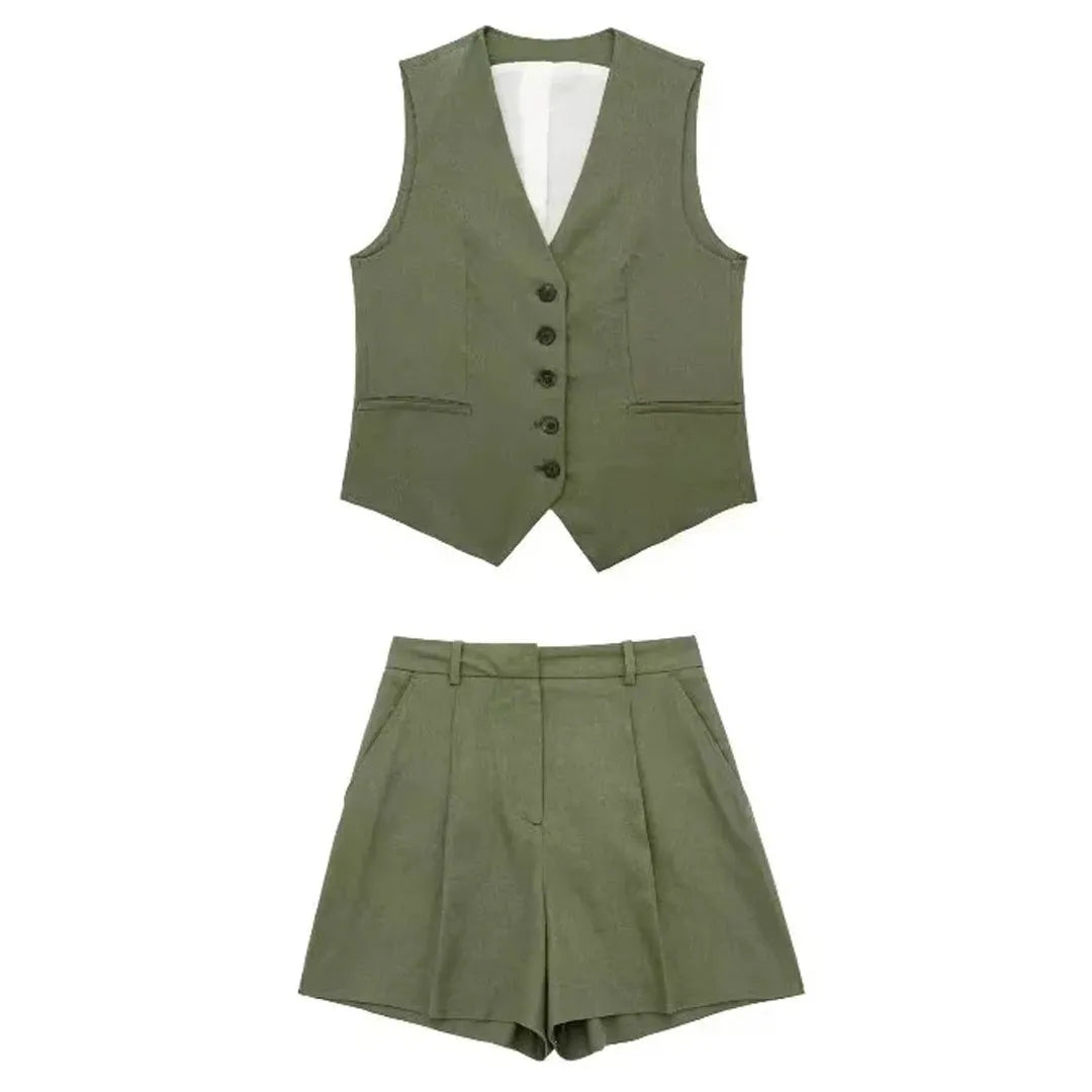 Ariana Set - Elegantes einfarbiges Vintage-Top und Shorts Set für Damen Elegare