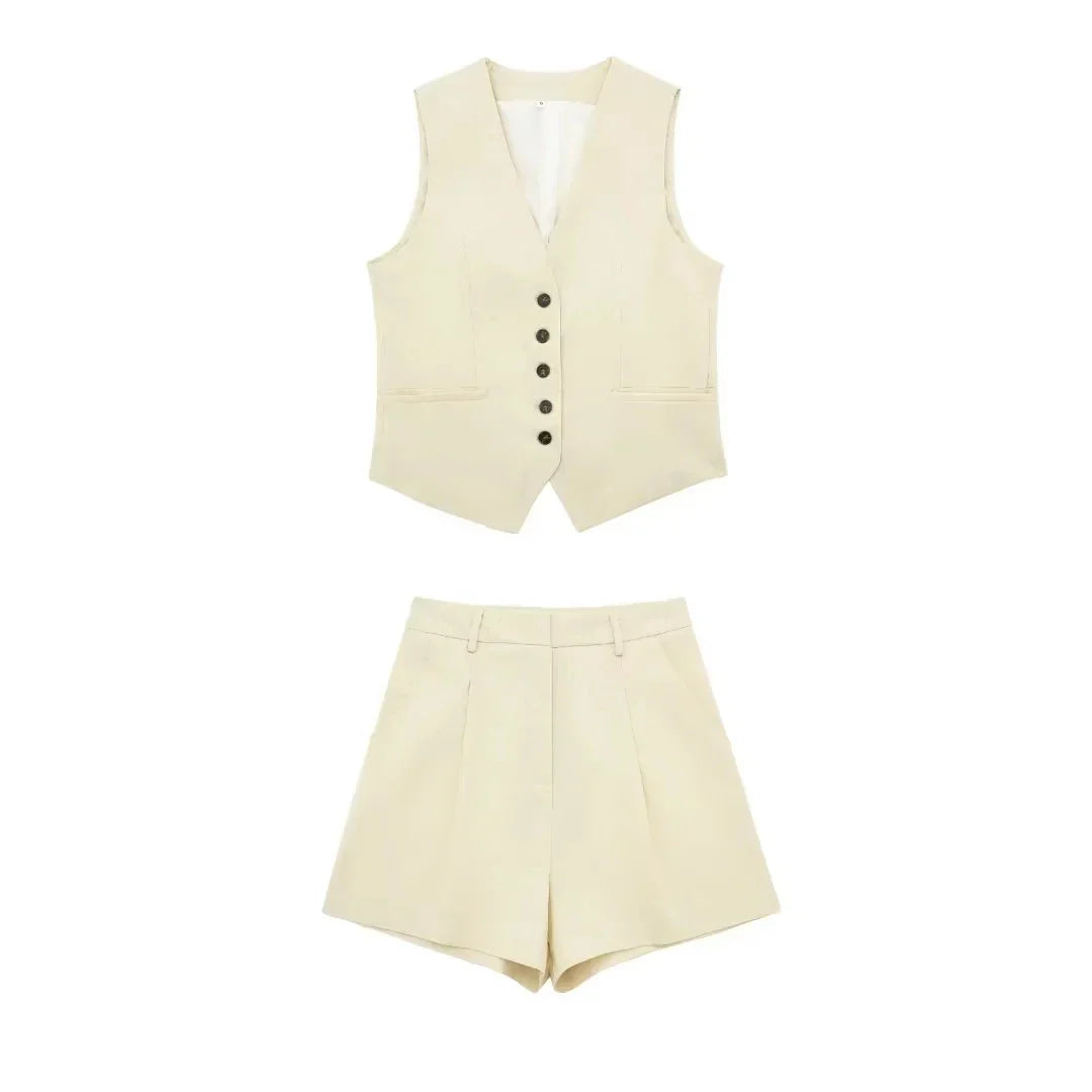 Ariana Set - Elegantes einfarbiges Vintage-Top und Shorts Set für Damen Elegare