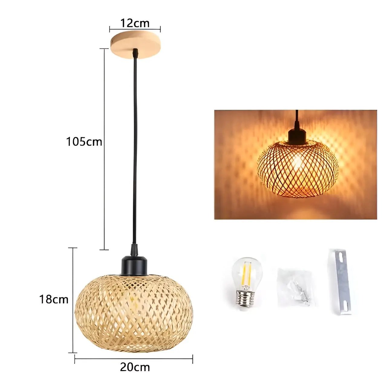 RattanShine Lamp - Handgemaakte Rieten Bamboe Kroonluchter Plafond Hanglamp Velari