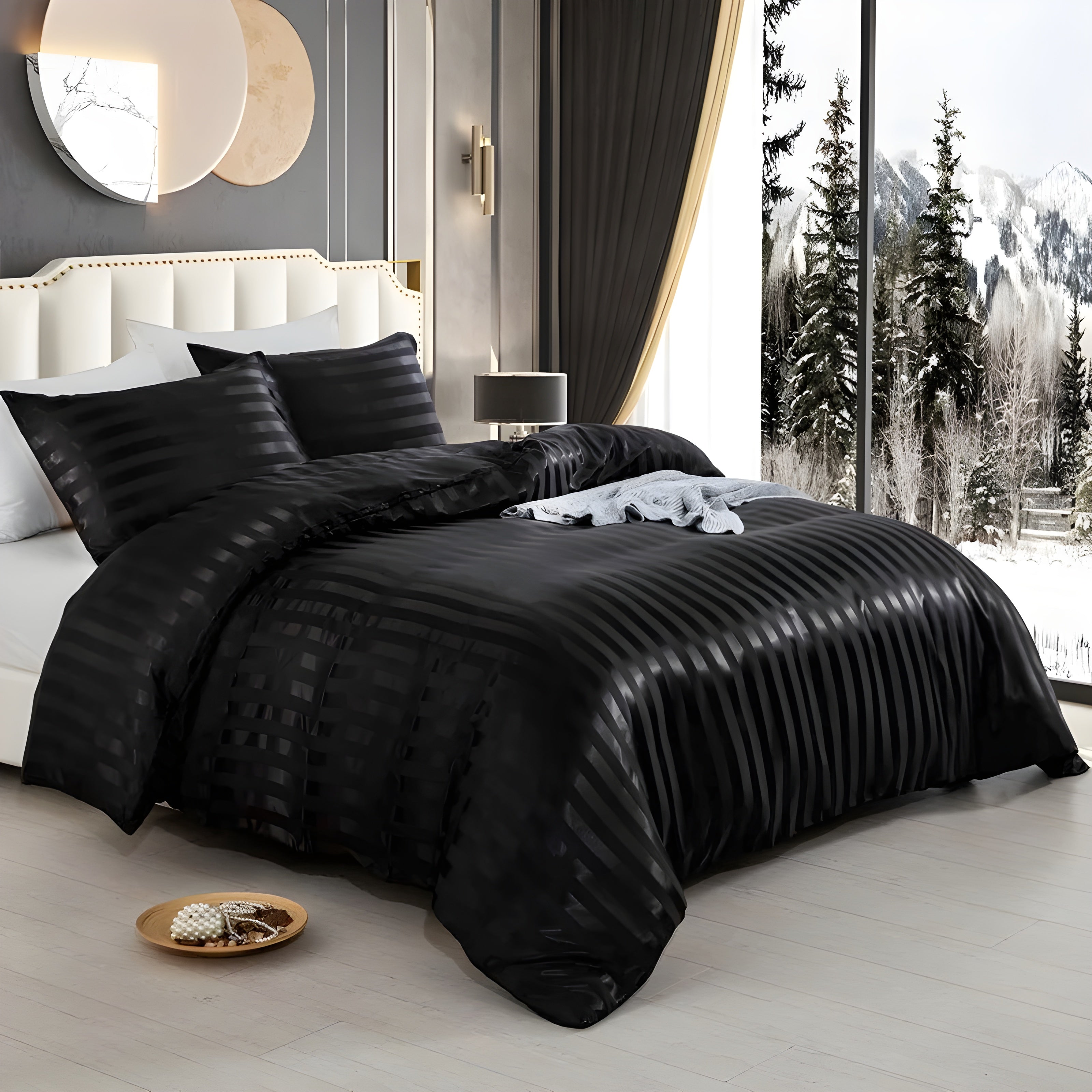 LuxSleep Bedding Set - 3-delig Luxe Gestreept Dekbedovertrek Set [Beddengoed met Ritssluiting, Kussenslopen]