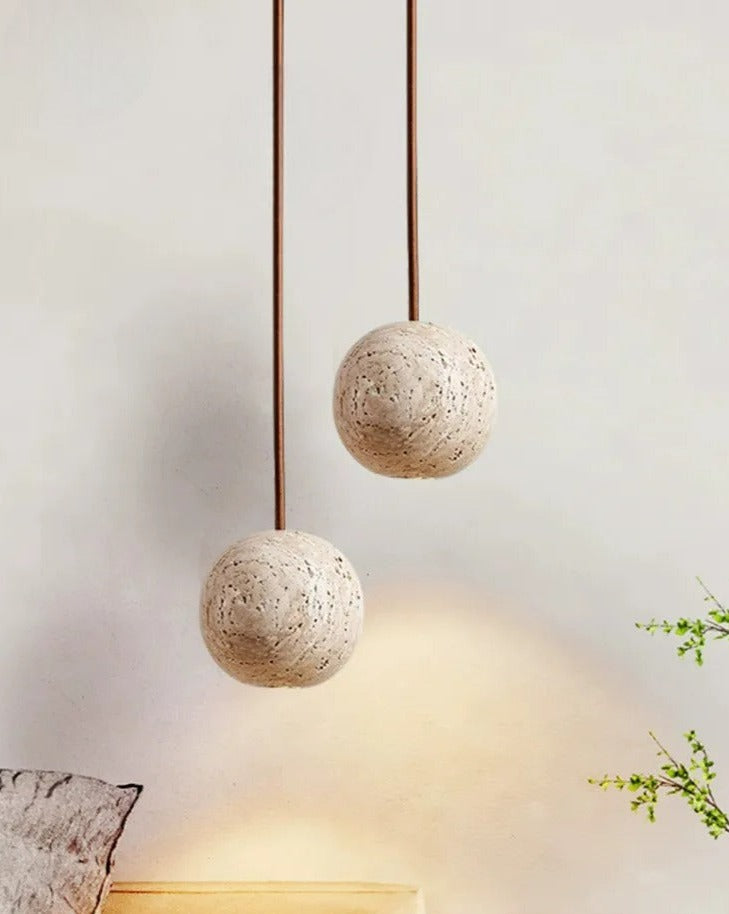 GlowStone Pendant - Travertin Runde Wabi Sabi Decken-LED-Leuchte Elegare