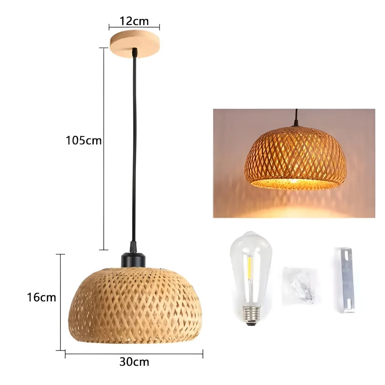 RattanShine Lamp - Handgemaakte Rieten Bamboe Kroonluchter Plafond Hanglamp Velari