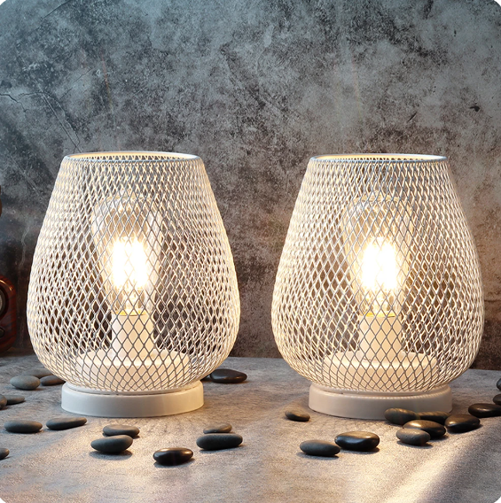 Wit Metaal Tafellamp 2 Stuks LED Lantaarn voor Home Decor - Velari - 