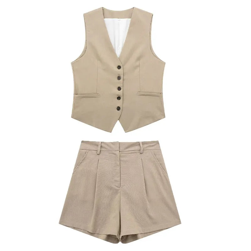 Ariana Set - Elegantes einfarbiges Vintage-Top und Shorts Set für Damen Elegare