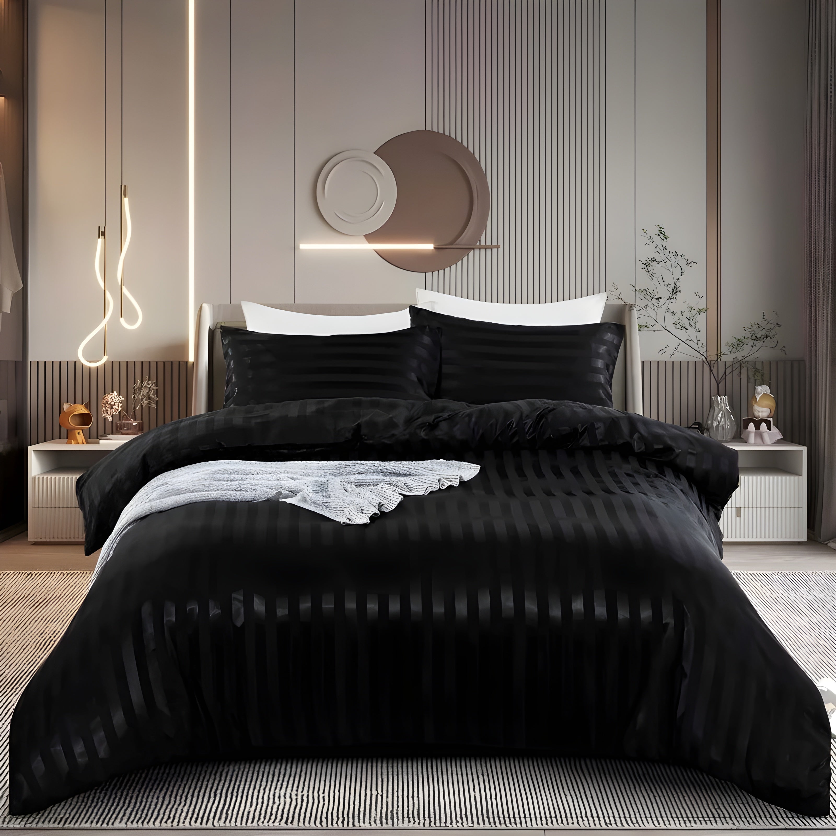 LuxSleep Bedding Set - 3-delig Luxe Gestreept Dekbedovertrek Set [Beddengoed met Ritssluiting, Kussenslopen]