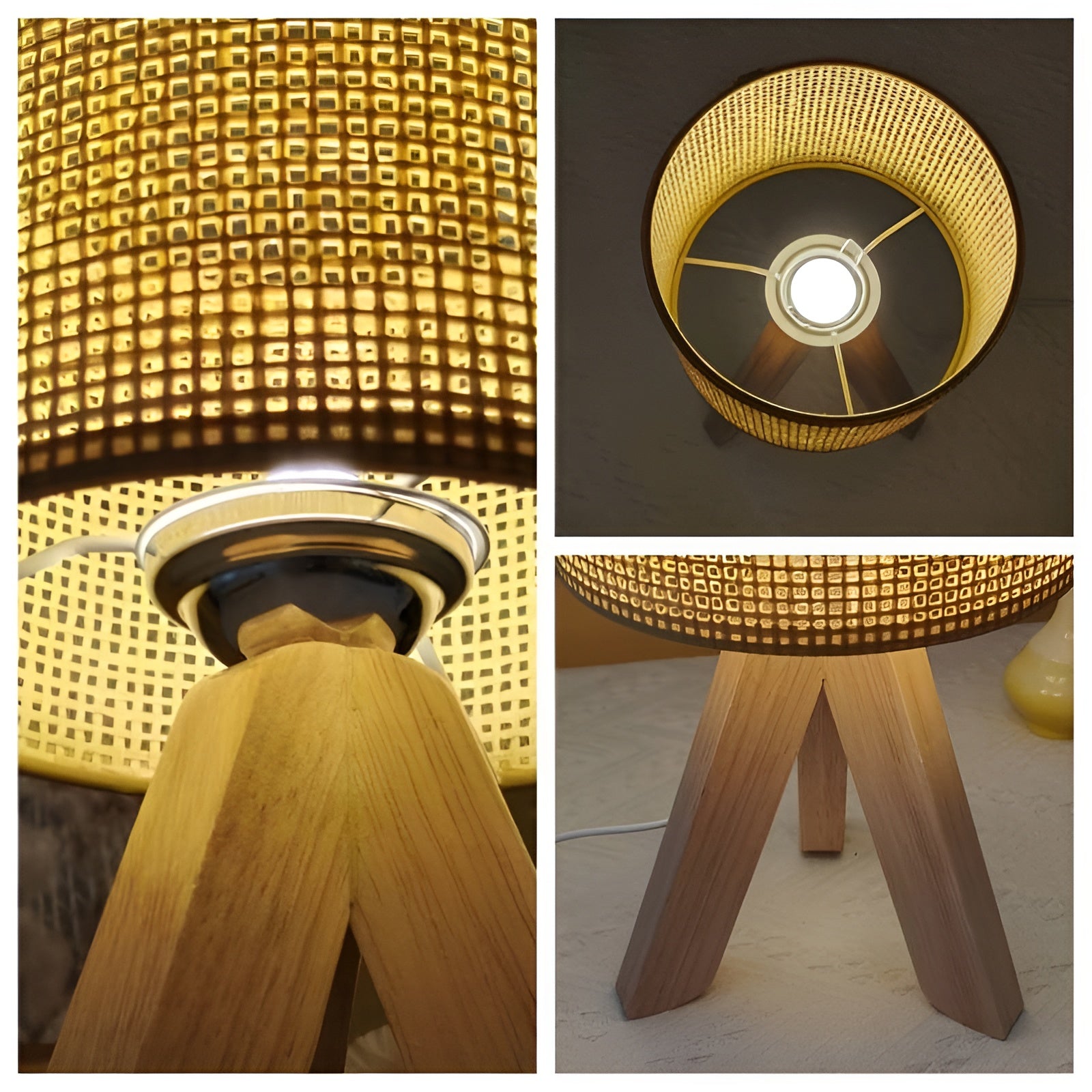 WovenWood Lampe - Handgefertigte USB-Betriebene Tischlampe mit Rattan-Stativ Elegare