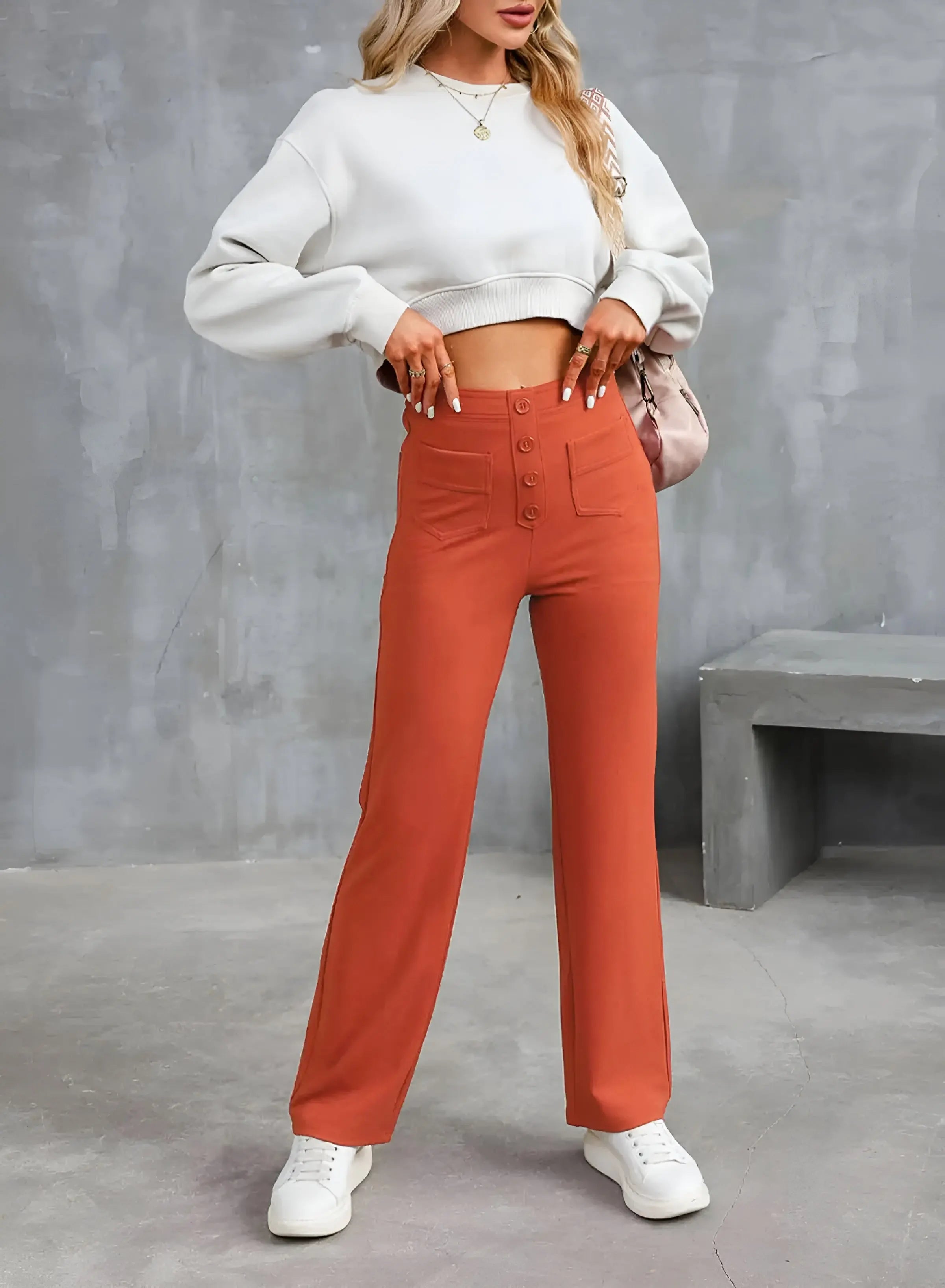 Greta Pants - Hoge Taille Elastische Broek met Wijde Pijpen Elegantie - Velari - VLP092