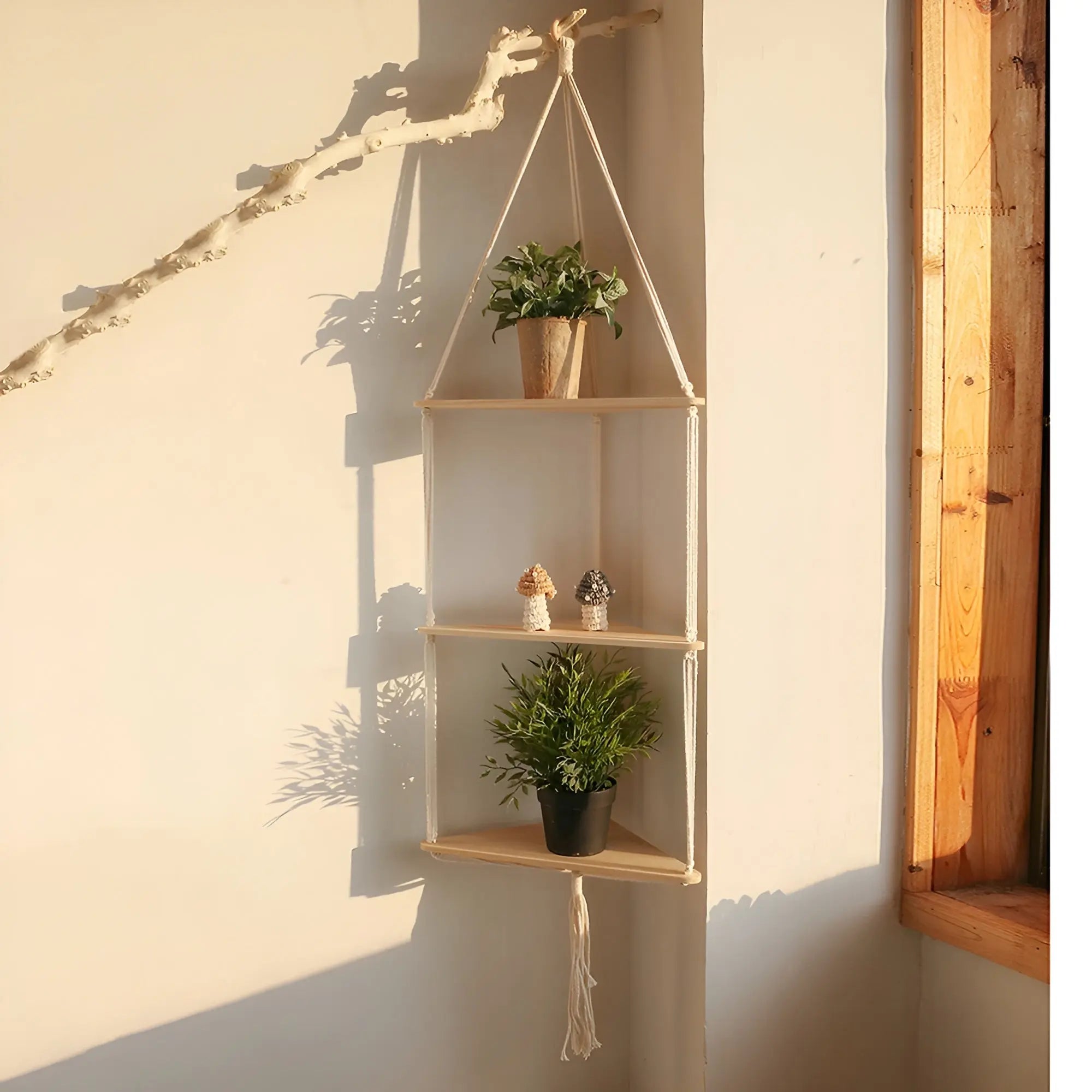 BohoFloat Shelf - Hangende Wandplank met Esthetische Driehoekige Touwen - Velari - VLP111