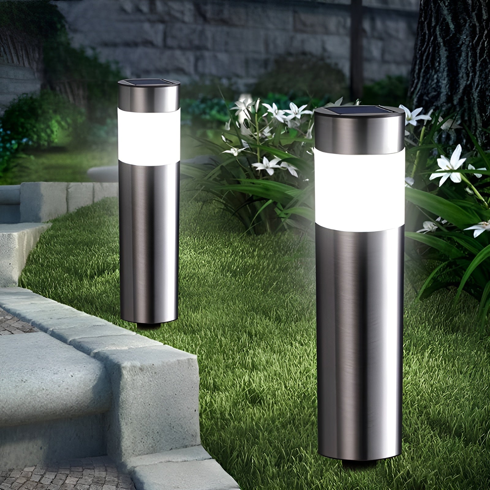 SteelPath Light - 2er Set LED Landschaftsbeleuchtung Zylindrisch Edelstahl Gartenleuchten Elegare