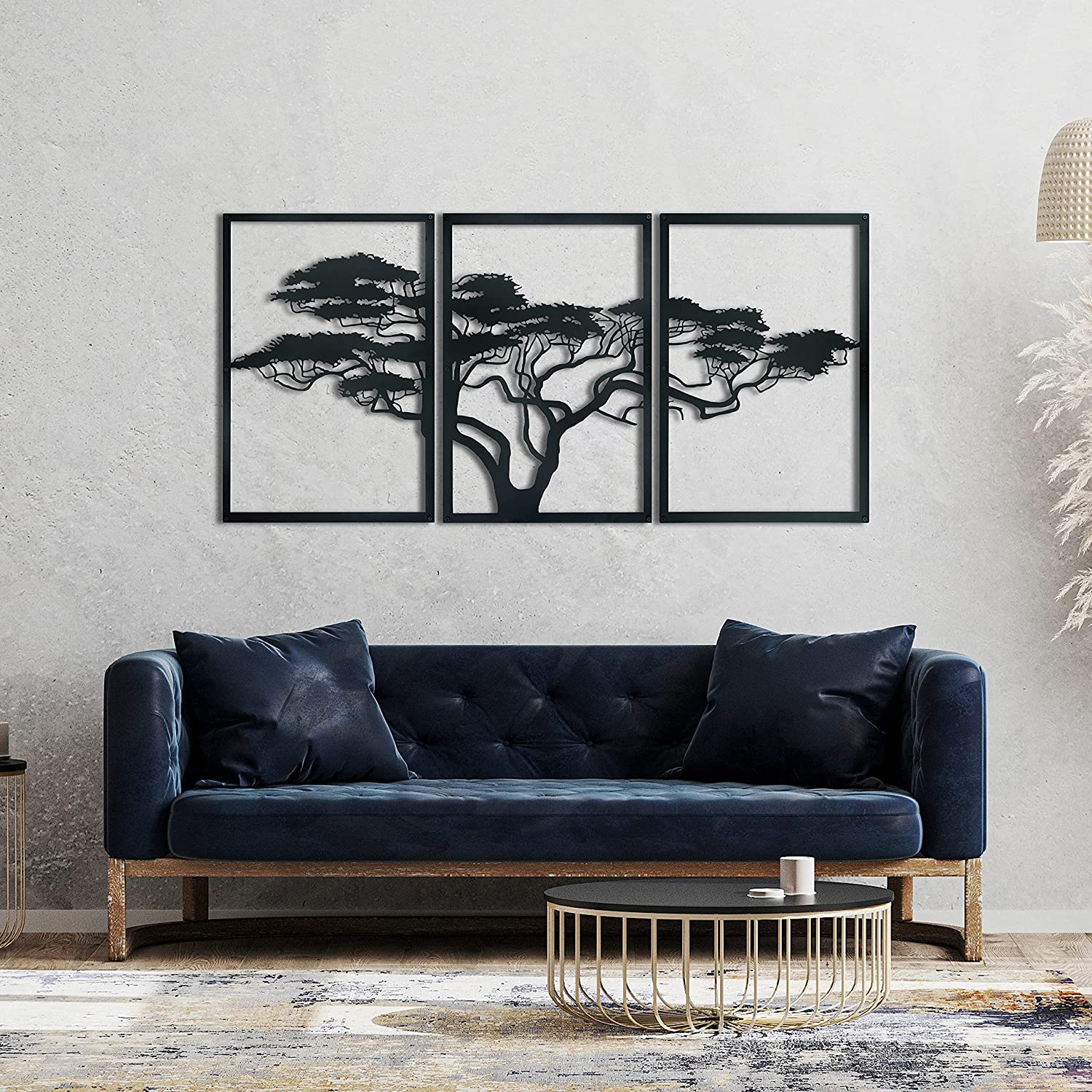 TreeMystic Decor - 3-teiliges Afrikanisches Lebensbaum-Metall-Wandkunst-Dekoration Elegare