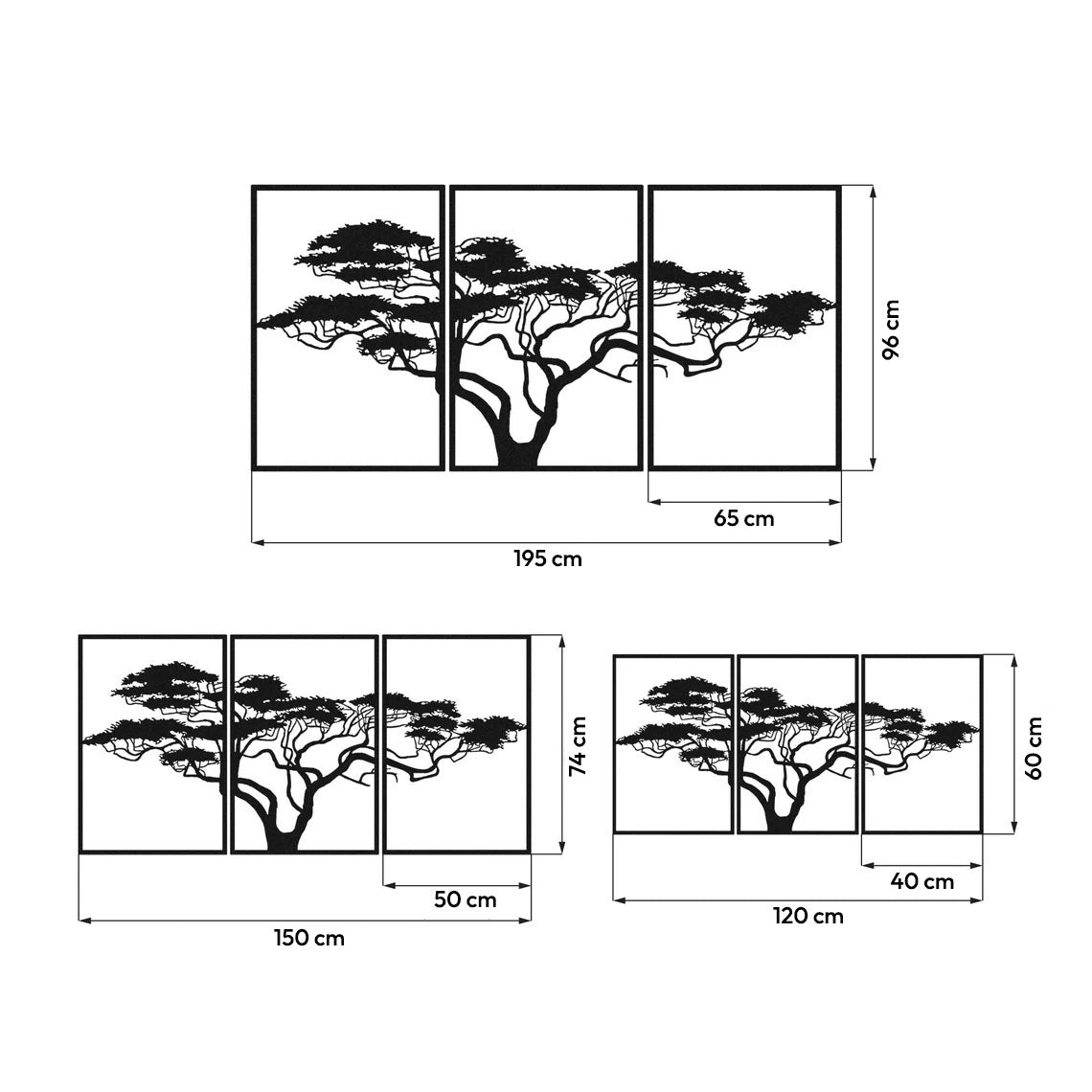 TreeMystic Decor - 3-teiliges Afrikanisches Lebensbaum-Metall-Wandkunst-Dekoration Elegare