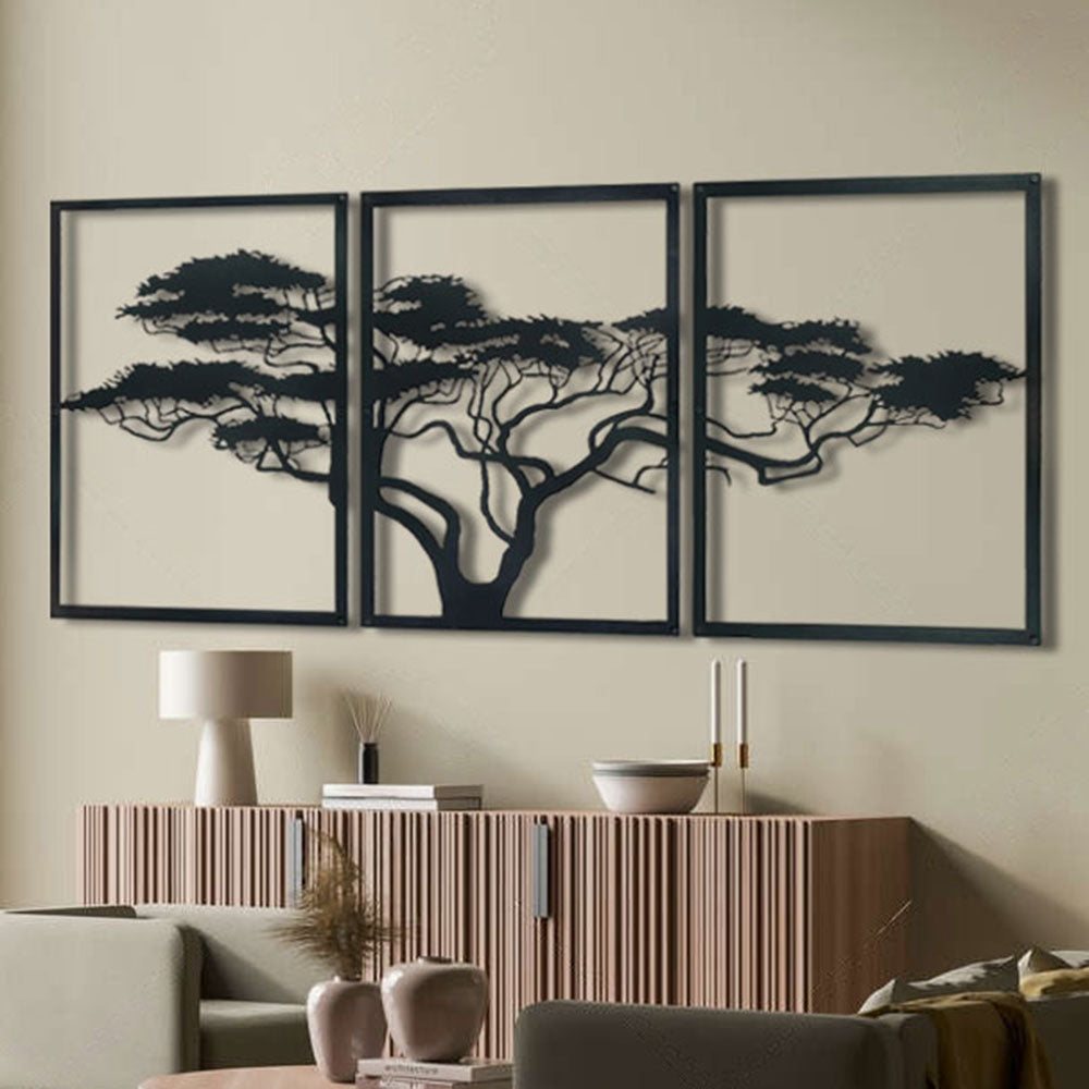 TreeMystic Decor - 3-teiliges Afrikanisches Lebensbaum-Metall-Wandkunst-Dekoration Elegare