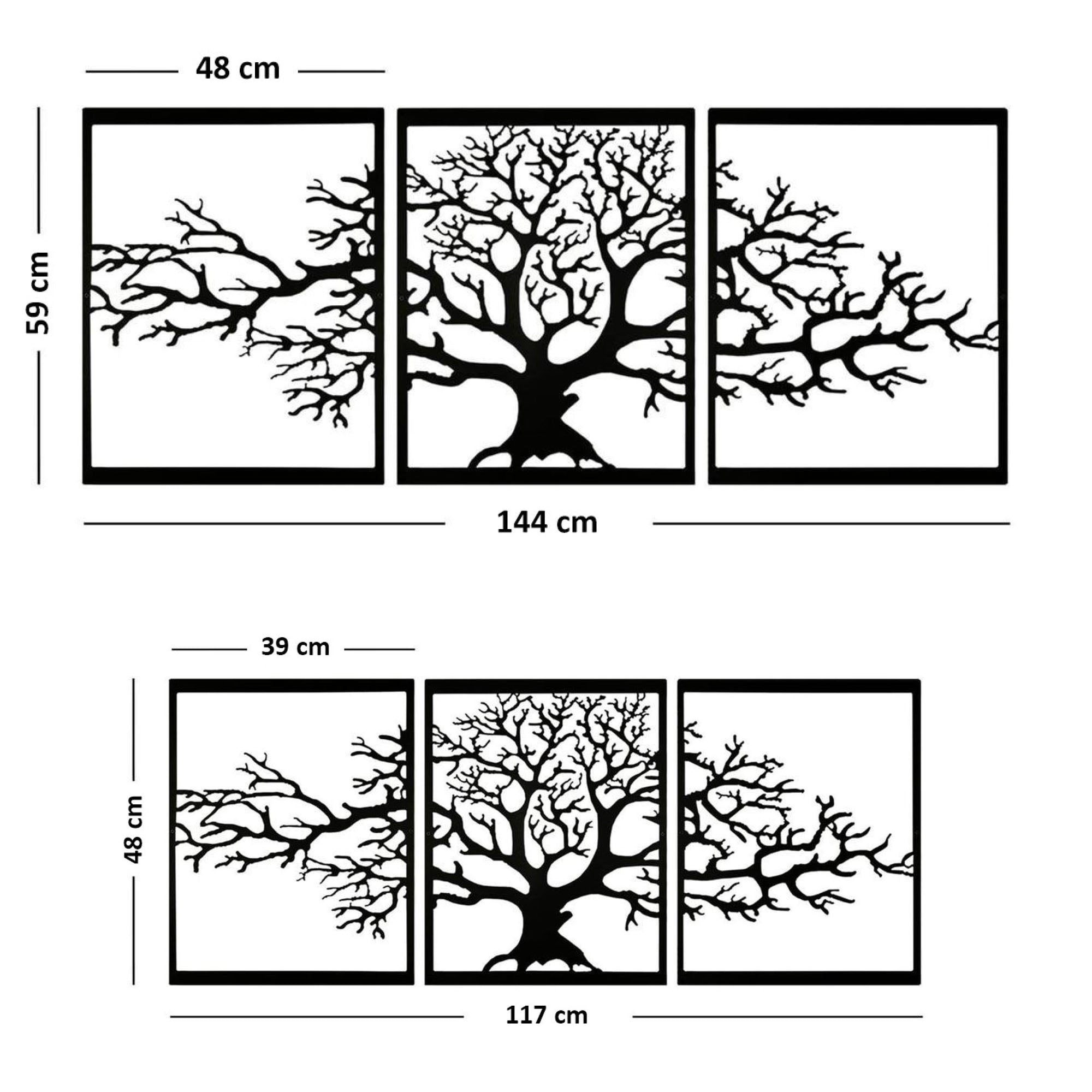 LifeBranch Decor - Baum des Lebens 3-teiliges Wandkunst-Metall-Dekor Elegare