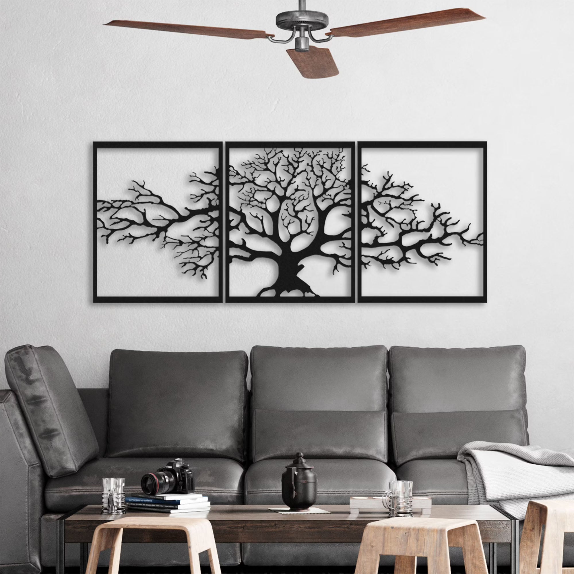 LifeBranch Decor - Baum des Lebens 3-teiliges Wandkunst-Metall-Dekor Elegare