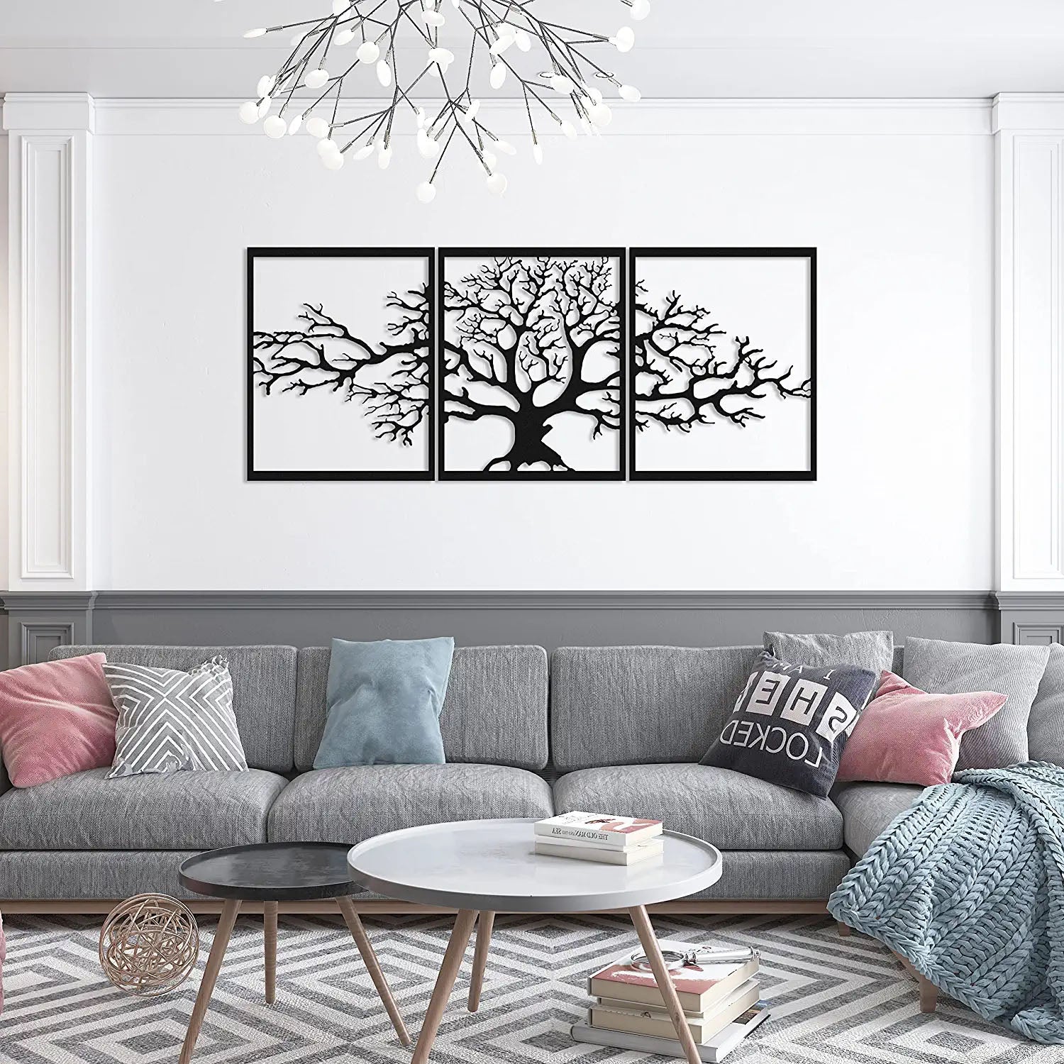 LifeBranch Decor - Baum des Lebens 3-teiliges Wandkunst-Metall-Dekor Elegare