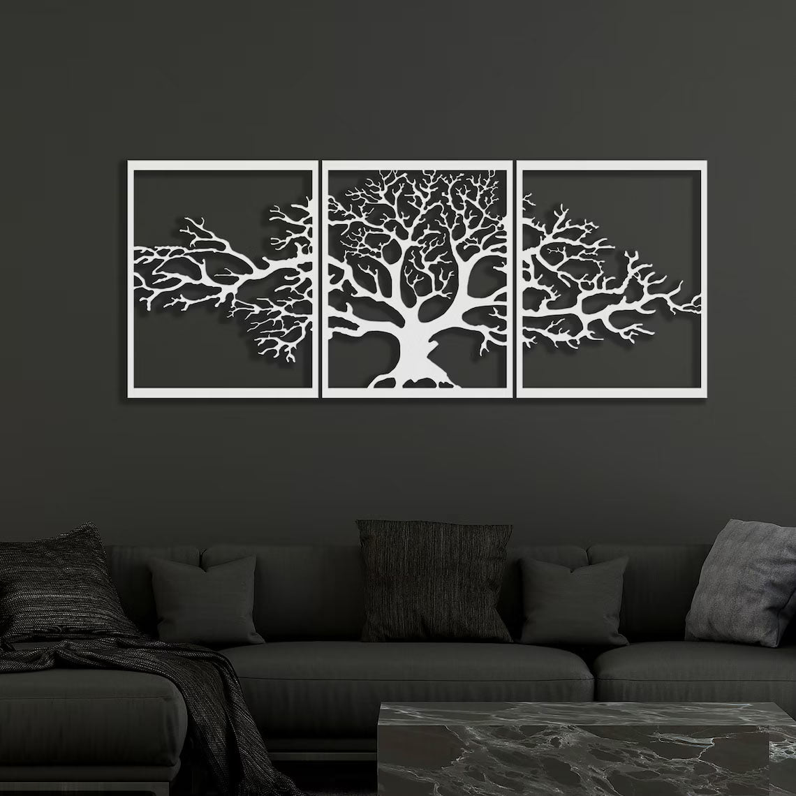 LifeBranch Decor - Baum des Lebens 3-teiliges Wandkunst-Metall-Dekor Elegare