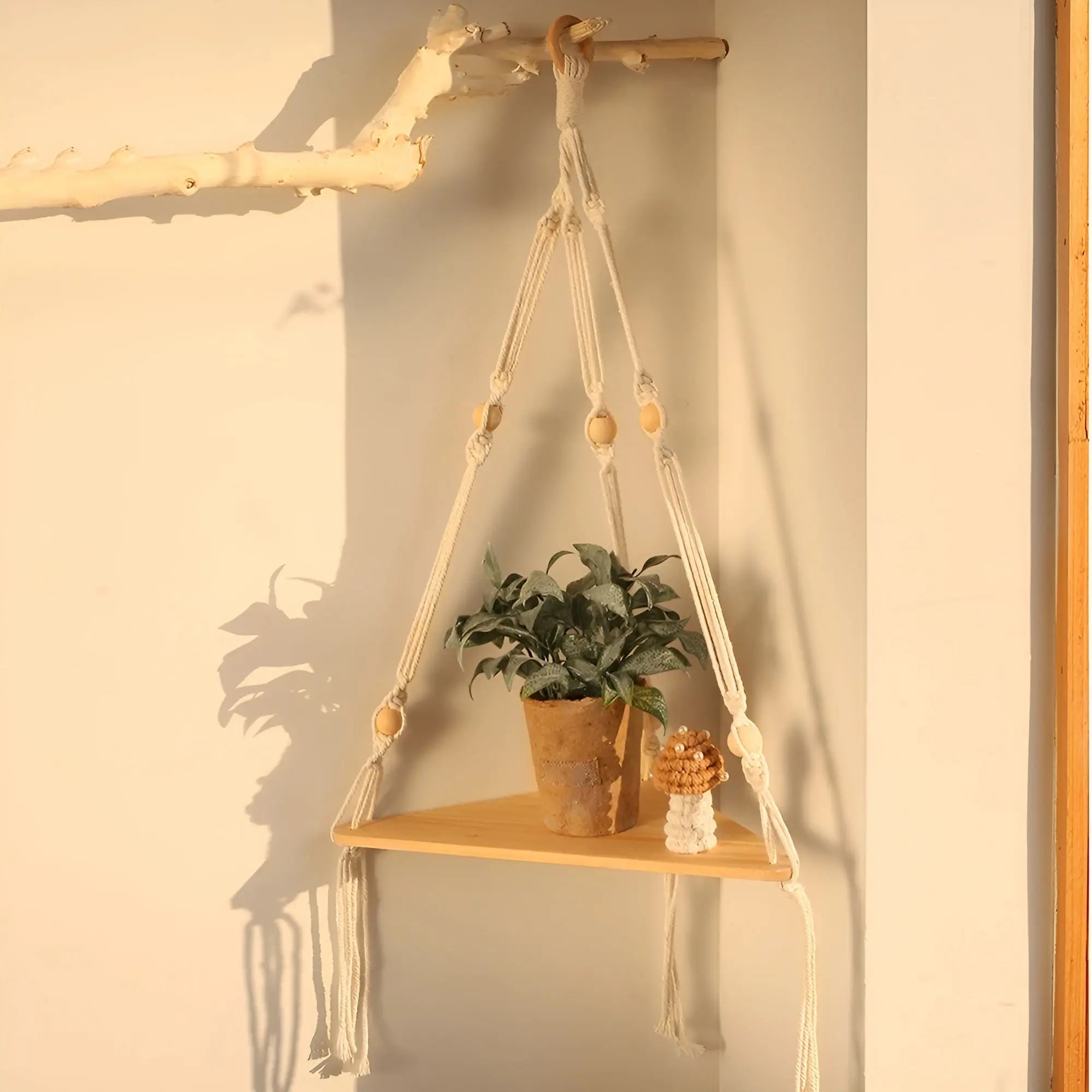 BohoFloat Shelf - Hangende Wandplank met Esthetische Driehoekige Touwen - Velari - VLP111