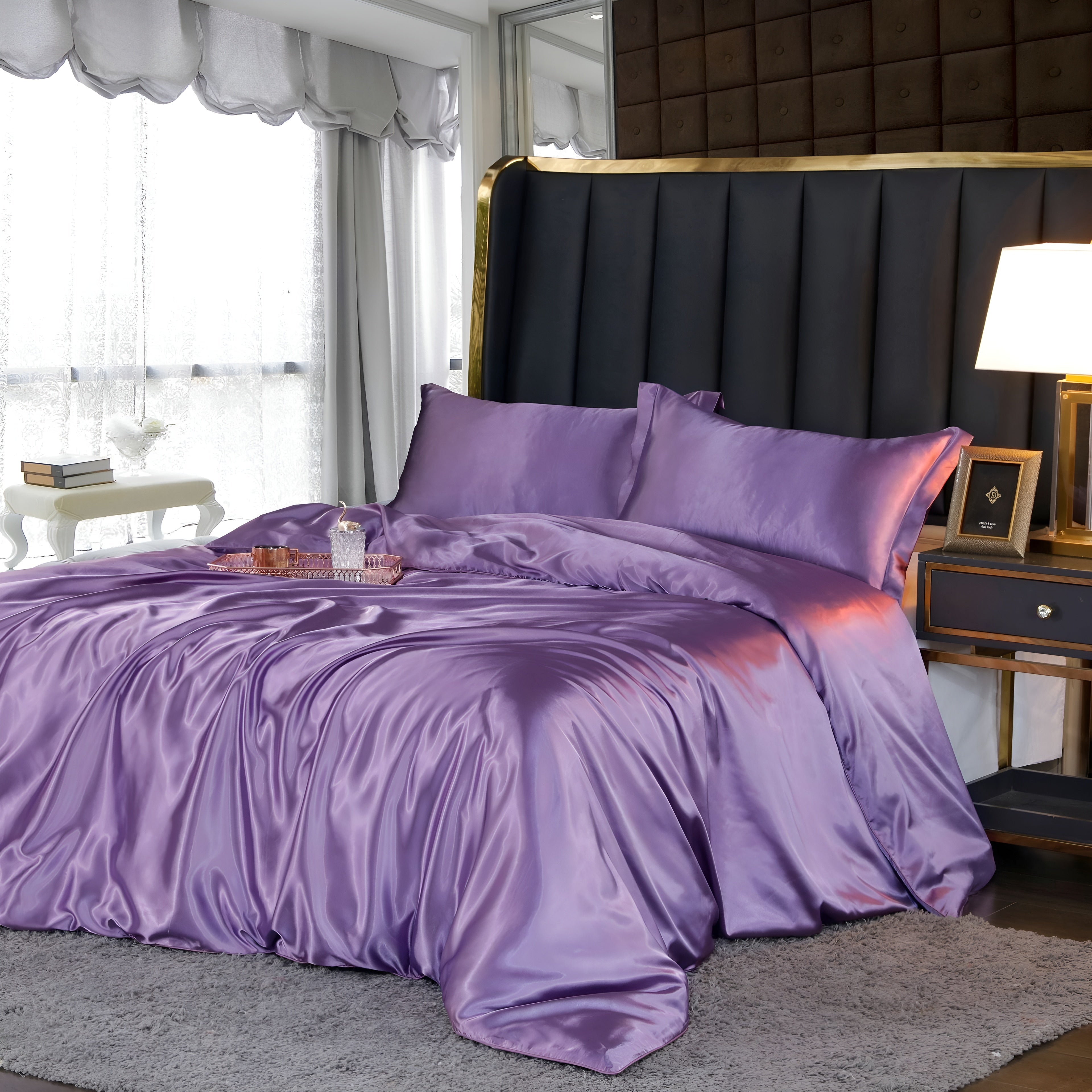 RoyalSilk Bettwäsche - Luxuriöses Satin Bettdecken Set (1 Flachlaken + 1 Bettbezug + 2 Kissenbezüge) Elegare