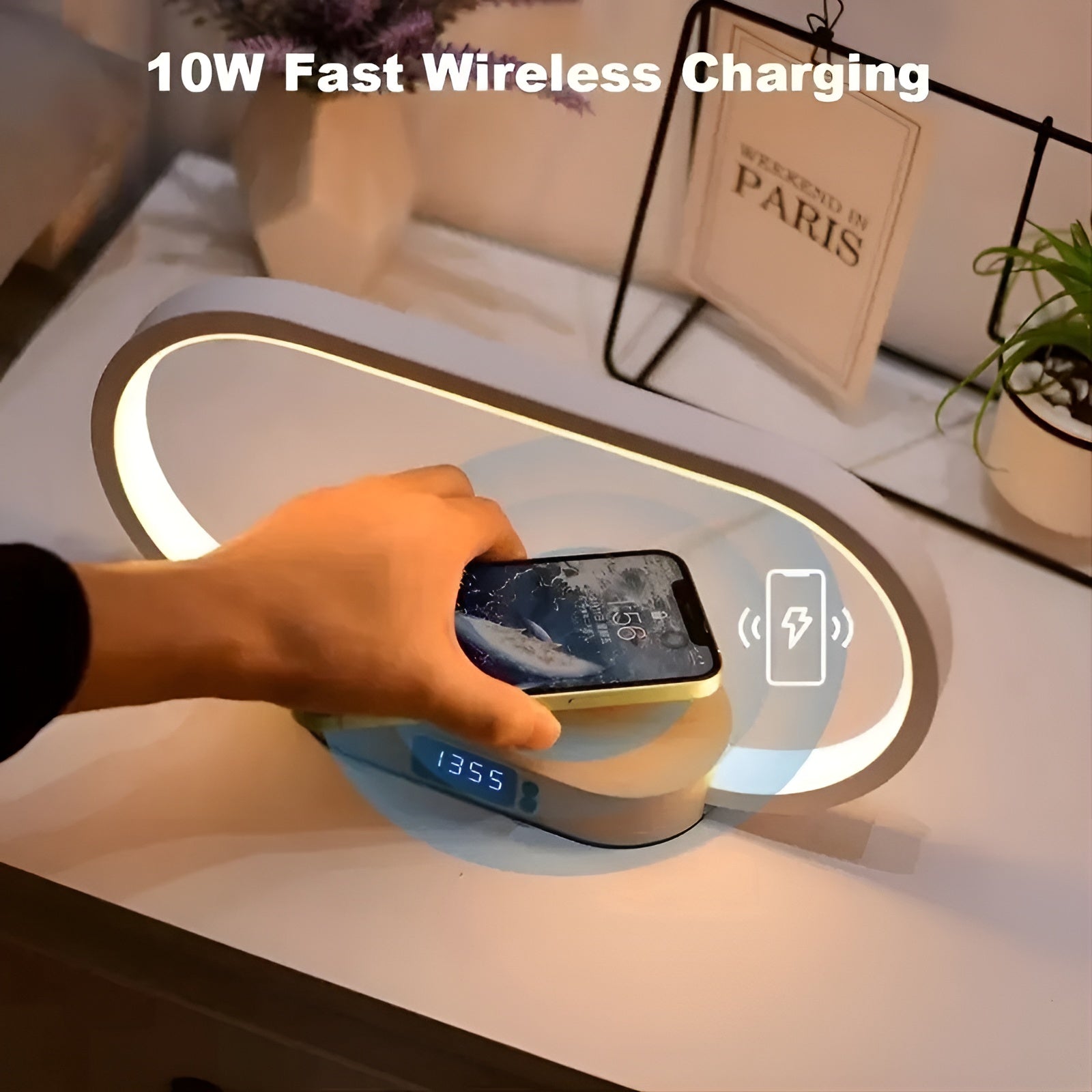 RadiantCharge Lamp - Multifunktionale Wireless Charger Pad Standuhr LED Schreibtischlampe Elegare