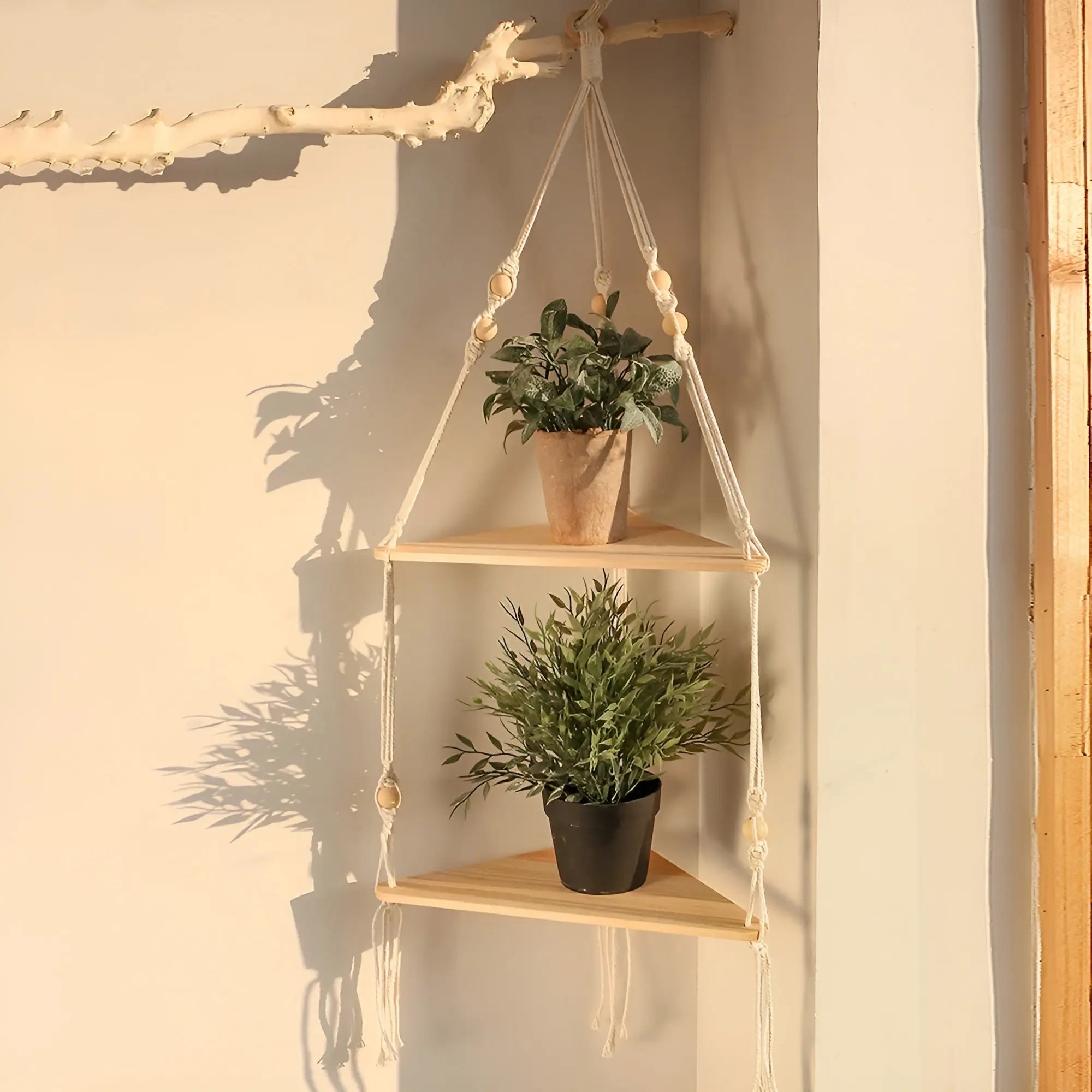 BohoFloat Shelf - Hangende Wandplank met Esthetische Driehoekige Touwen - Velari - VLP111