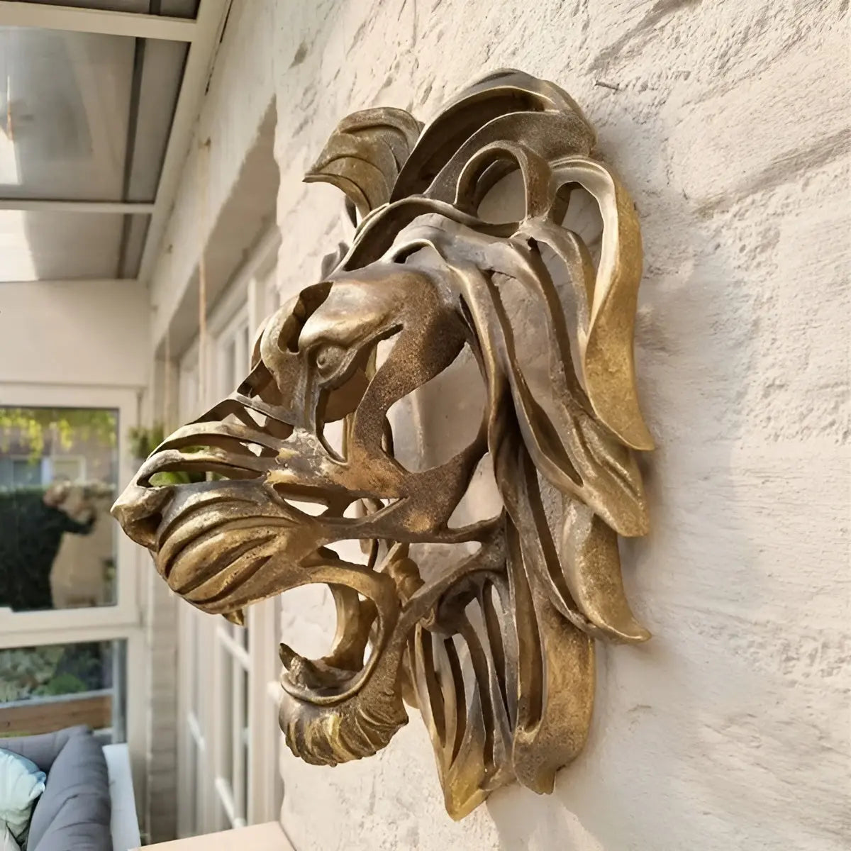 Golden Roar - Schitterend Verguld Hars Leeuwenkop Muurbevestiging Sculptuur - Velari - VLP038